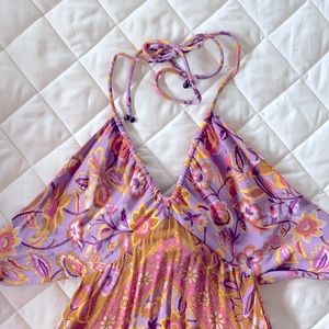 SPELL halter tie back long dress XS